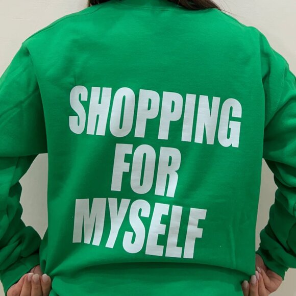 Self Care Shopping For Myself Crewneck, Green - Picture 2 of 3